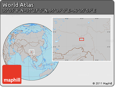 Gray Location Map of the Area around 31° 11' 6" N, 96° 7' 30" E