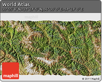Satellite 3D Map of the Area around 31° 11' 6" N, 96° 58' 29" E