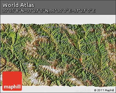 Satellite 3D Map of the Area around 31° 11' 6" N, 96° 58' 29" E