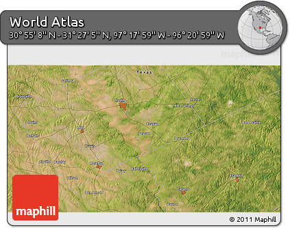 Satellite 3D Map of the Area around 31° 11' 6" N, 96° 49' 29" W