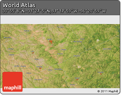 Satellite 3D Map of the Area around 31° 11' 6" N, 96° 49' 29" W