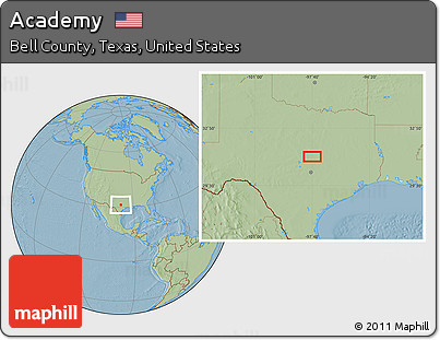 Savanna Style Location Map of Academy, hill shading