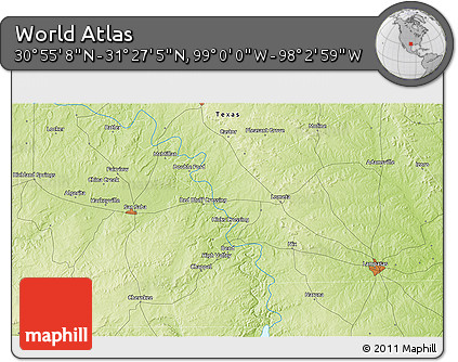 Physical 3D Map of the Area around 31° 11' 6" N, 98° 31' 30" W