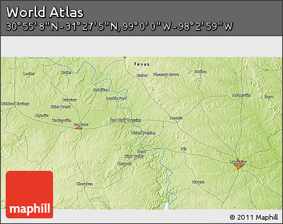 Physical 3D Map of the Area around 31° 11' 6" N, 98° 31' 30" W