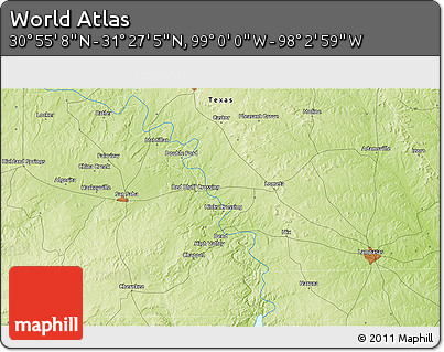 Physical 3D Map of the Area around 31° 11' 6" N, 98° 31' 30" W