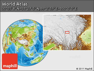 Physical Location Map of the Area around 31° 11' 6" N, 99° 31' 30" E
