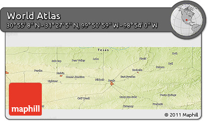 Physical Panoramic Map of the Area around 31° 11' 6" N, 99° 22' 30" W