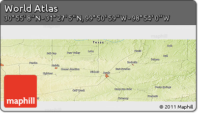 Physical Panoramic Map of the Area around 31° 11' 6" N, 99° 22' 30" W