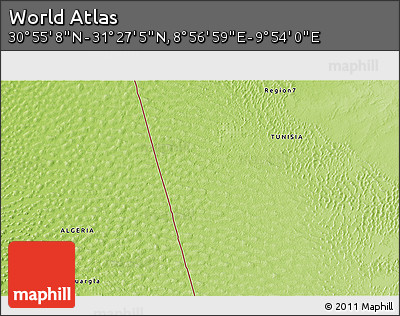 Physical 3D Map of the Area around 31° 11' 6" N, 9° 25' 30" E