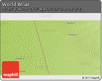 Physical 3D Map of the Area around 31° 11' 6" N, 9° 25' 30" E