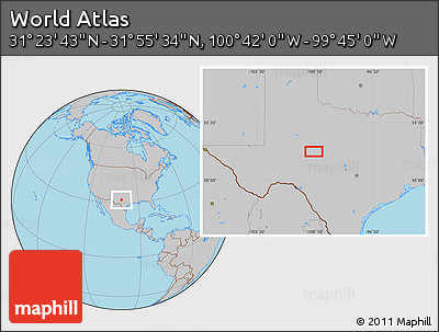 Gray Location Map of the Area around 31° 39' 38" N, 100° 13' 29" W