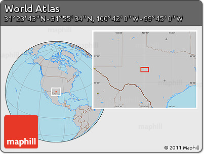 Gray Location Map of the Area around 31° 39' 38" N, 100° 13' 29" W