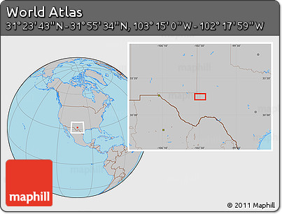 Gray Location Map of the Area around 31° 39' 38" N, 102° 46' 30" W