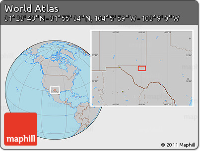 Gray Location Map of the Area around 31° 39' 38" N, 103° 37' 30" W