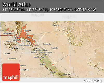 Satellite 3D Map of the Area around 31° 39' 38" N, 106° 10' 30" W