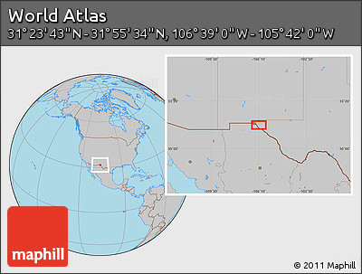 Gray Location Map of the Area around 31° 39' 38" N, 106° 10' 30" W
