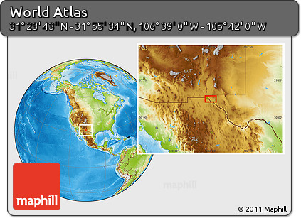 Physical Location Map of the Area around 31° 39' 38" N, 106° 10' 30" W