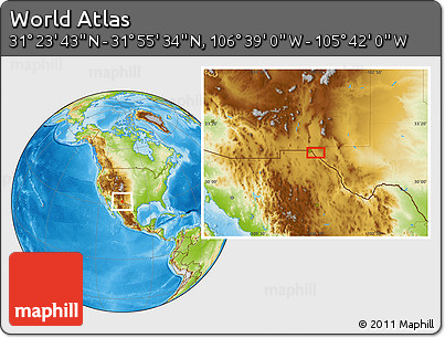 Physical Location Map of the Area around 31° 39' 38" N, 106° 10' 30" W