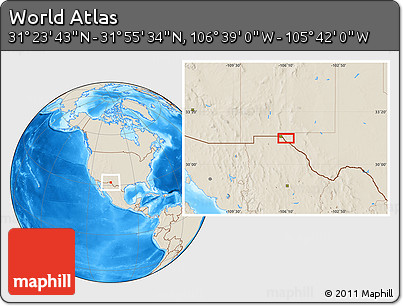 Shaded Relief Location Map of the Area around 31° 39' 38" N, 106° 10' 30" W