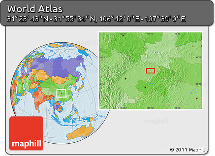 Political Location Map of the Area around 31° 39' 38" N, 107° 10' 30" E