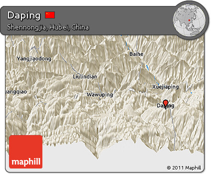 Shaded Relief Panoramic Map of Daping
