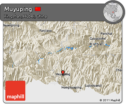 Shaded Relief Panoramic Map of Muyuping