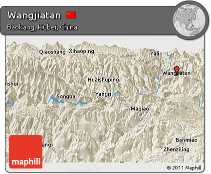 Shaded Relief Panoramic Map of Wangjiatan