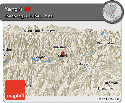 Shaded Relief Panoramic Map of Yangri