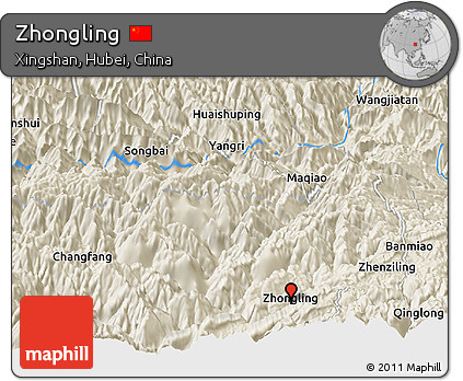 Shaded Relief Panoramic Map of Zhongling