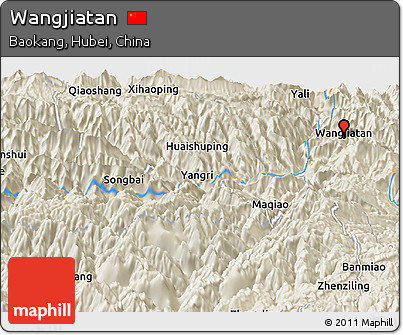 Shaded Relief Panoramic Map of Wangjiatan