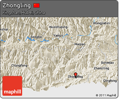 Shaded Relief Panoramic Map of Zhongling
