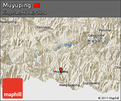 Shaded Relief Panoramic Map of Muyuping