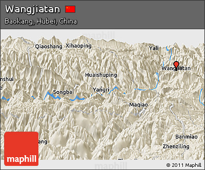 Shaded Relief Panoramic Map of Wangjiatan