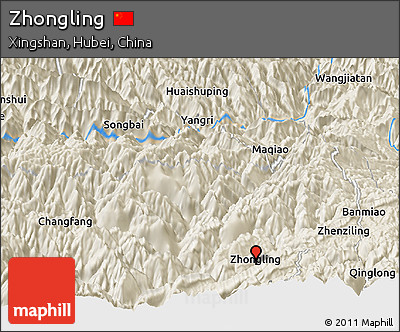 Shaded Relief Panoramic Map of Zhongling