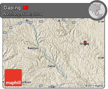 Shaded Relief Map of Daping