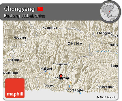 Shaded Relief Panoramic Map of Chongyang