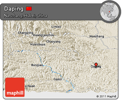 Shaded Relief Panoramic Map of Daping