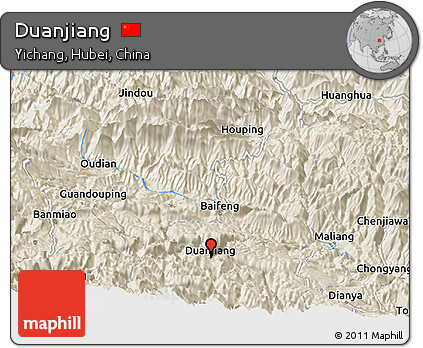 Shaded Relief Panoramic Map of Duanjiang