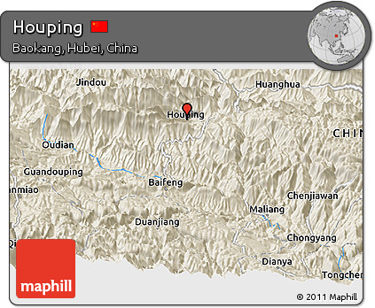 Shaded Relief Panoramic Map of Houping