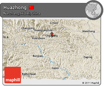 Shaded Relief Panoramic Map of Huazhong