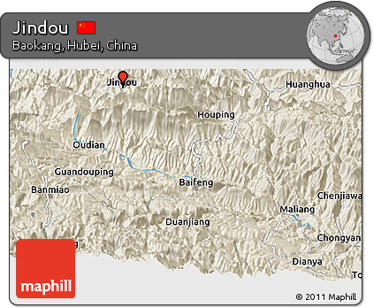 Shaded Relief Panoramic Map of Jindou
