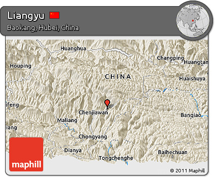 Shaded Relief Panoramic Map of Liangyu