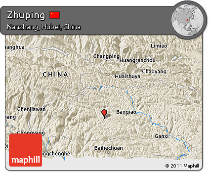 Shaded Relief Panoramic Map of Zhuping