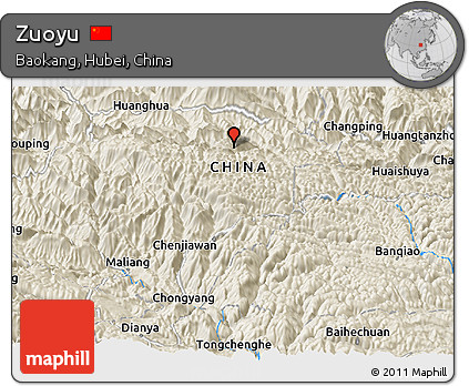 Shaded Relief Panoramic Map of Zuoyu