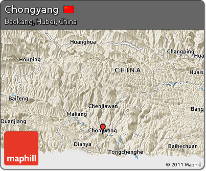Shaded Relief Panoramic Map of Chongyang