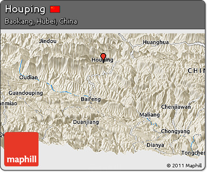 Shaded Relief Panoramic Map of Houping