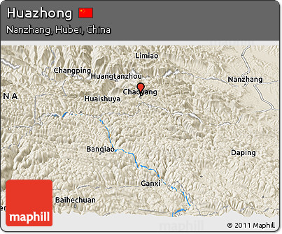 Shaded Relief Panoramic Map of Huazhong