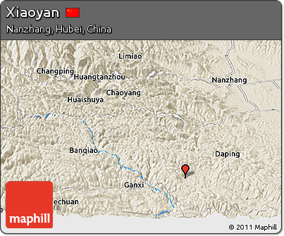 Shaded Relief Panoramic Map of Xiaoyan