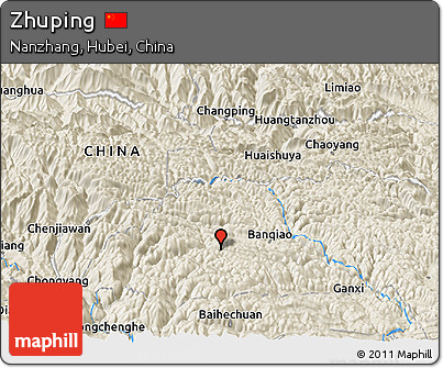 Shaded Relief Panoramic Map of Zhuping