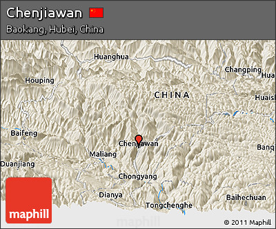 Shaded Relief Panoramic Map of Chenjiawan